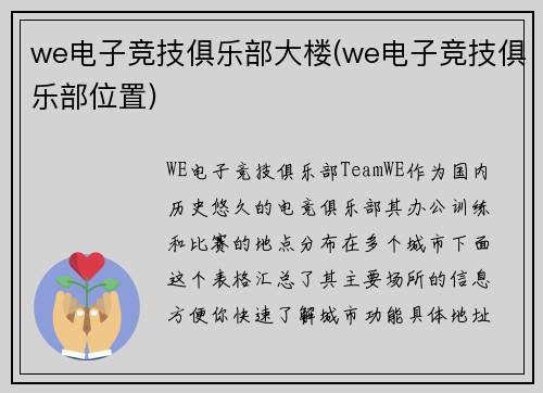 we电子竞技俱乐部大楼(we电子竞技俱乐部位置)
